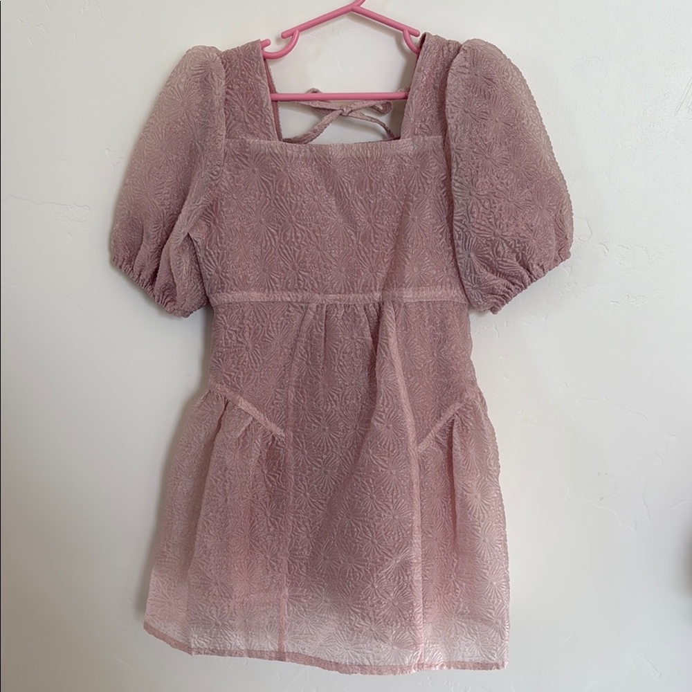 GB Girls Pink Babydoll Dress with Puff Sleeves